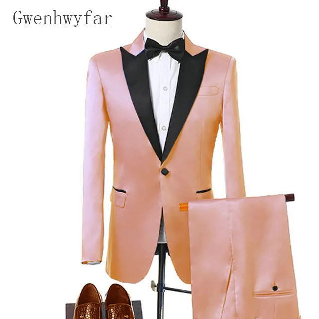 Gwenhwyfar новейший дизайн модный мужской костюм Выпускной свадебный смокинг жениха Slim Fit Индивидуальный размер атласная куртка с брюками 2 шт