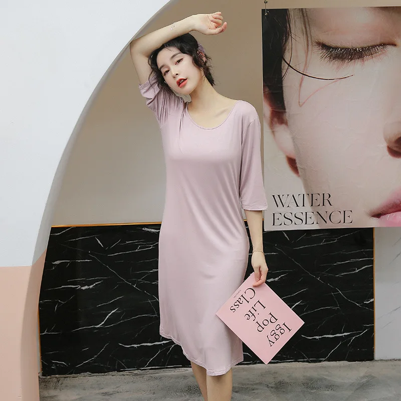 

Summer New Ladies Solid Color Backless Nightdress Cotton Sexy Sleepwear Home Clothing Pijama for Women Nightgown Pink Clothes