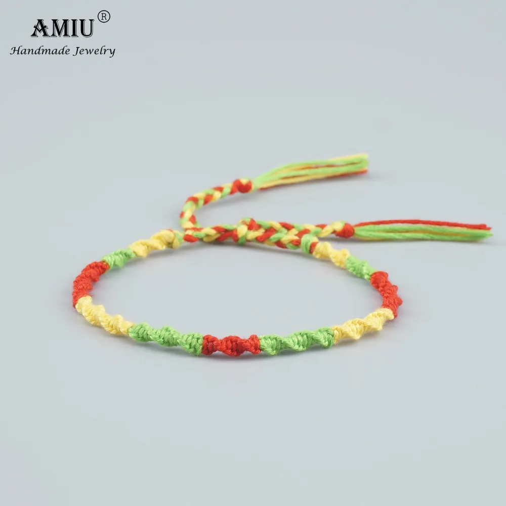 AMIU разноцветные любовные счастливые браслеты с амулетами и браслеты для женщин и мужчин ручной работы Регулируемые узлы Веревка Тонкий браслет