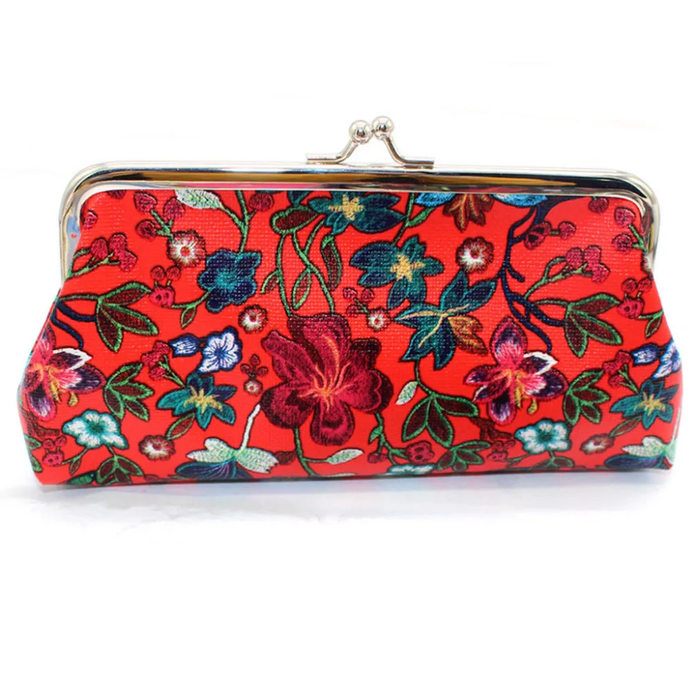 

Women Retro Printing Flower PU Leather Solid Wallets Female Coin Purse Card Holders Handbag Hasp Long Wallet Handbag HX0521