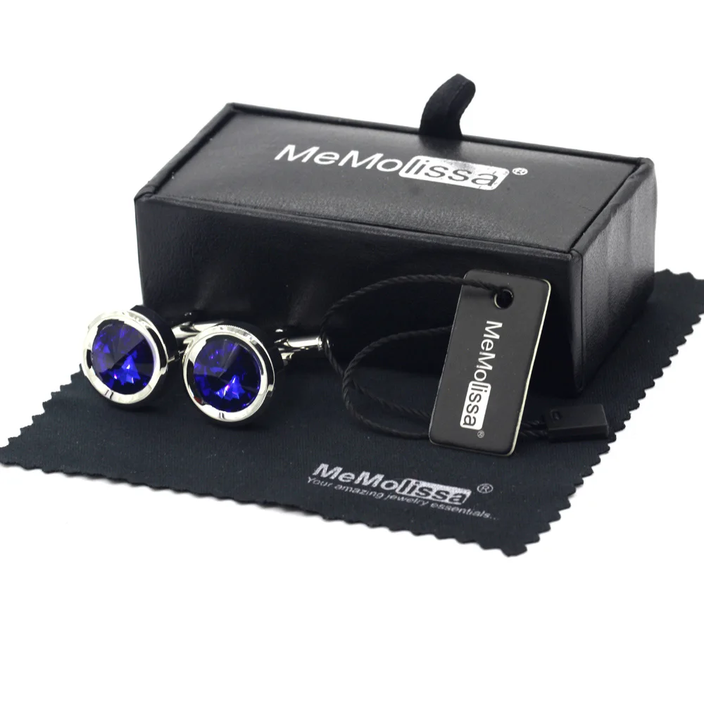 MeMolissa Display Box Cufflinks Luxury Blue Crystal Round ClassicCufflinks for Mens Shirt Cuff buttons Free Tag & Wipe Cloth | Украшения