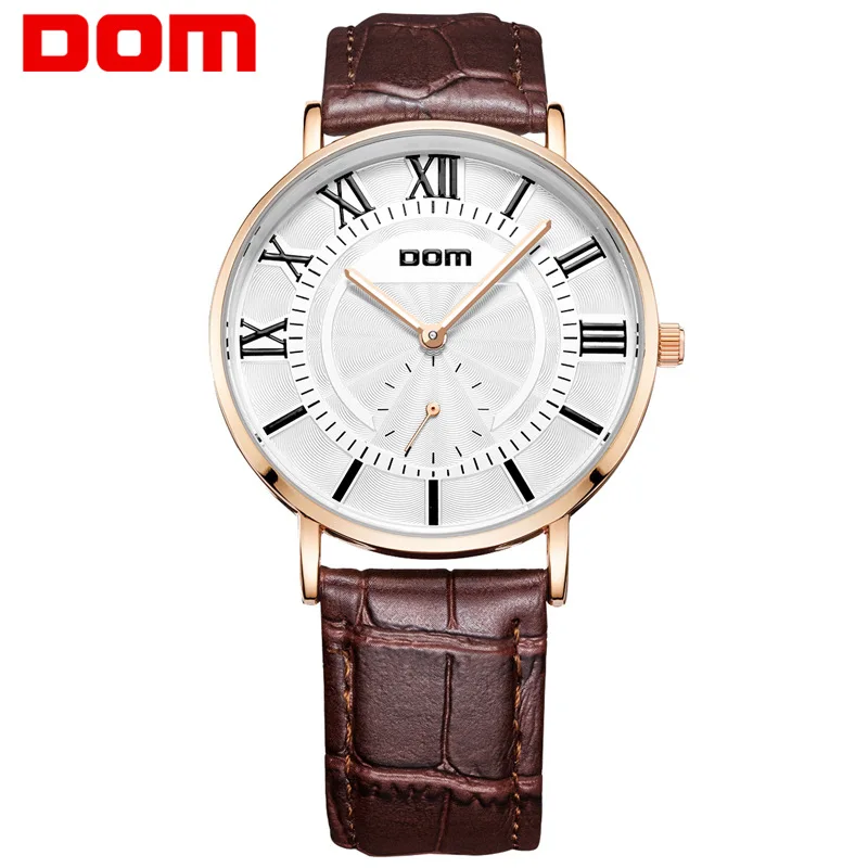 

women men watch leather quartz casual ladies man watches DOM brand couple wristwatches waterproof black brown mens woman clocks