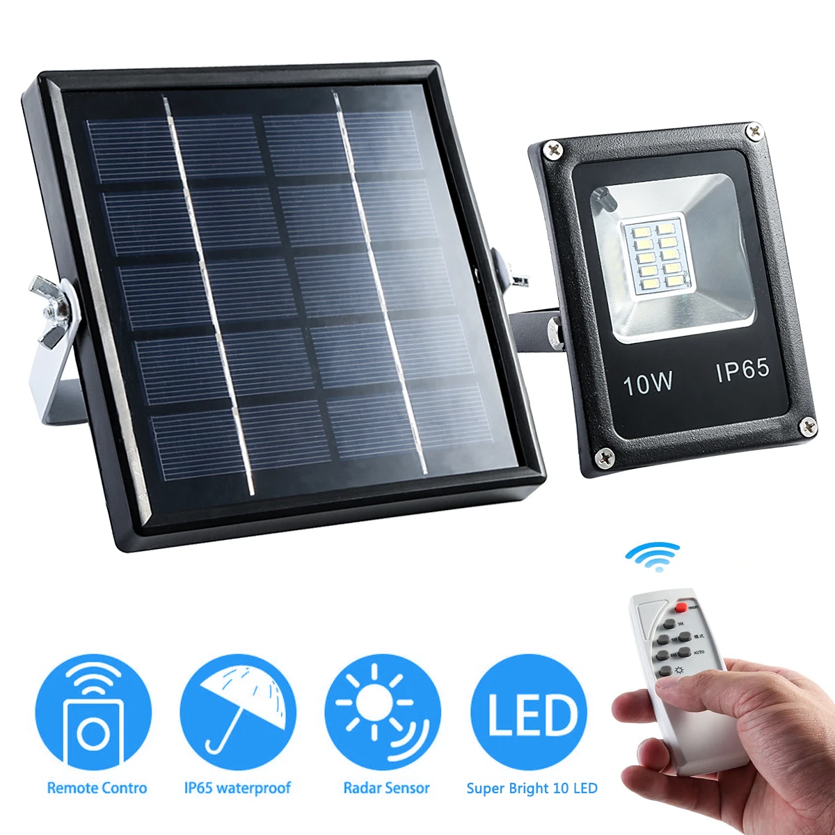 

IP65 10W Solar Panel Powered LED Spot Light Super-Bright LED Lamp With Wireless Remote Control For Outdoor Yard Lawn