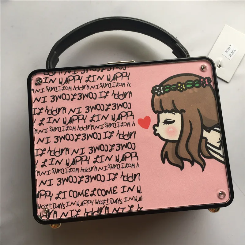 

Fashion women's handbag cartoon print small square bag shoulder strap Messenger bag banquet bag leisure bag