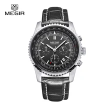 MEGIR Noir montre Top Marque De Luxe Chronographe 6 Mains 24 Heures Fonction Hommes Populaires Sport Montres Relogio Masculino 2009
