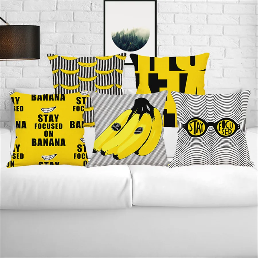 

ZXZXOON Decorative throw pillow case cover letter sunglass banana home textile yellow square cushion cover for sofa home 45x45