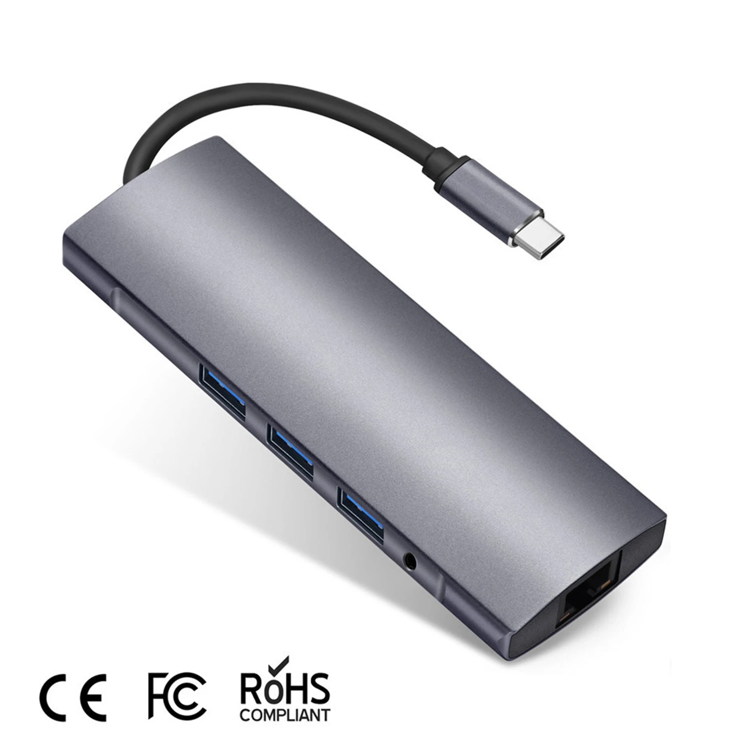 9 в 1 usb type C док-станция USB C до 4K HDMI/USB3.0/гигабитная сеть/PD зарядка/SD/TF кардридер/3,5 мм AUX для ноутбуков