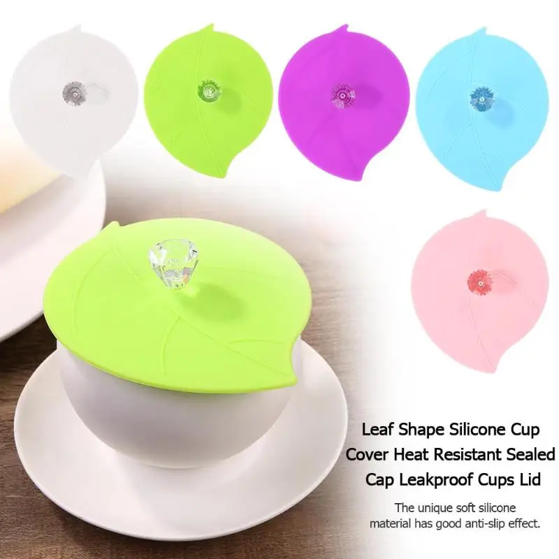 

Leaf Shape Silicone Cup Cover Heat Resistant Sealed Cap Leakproof Cups Lid Seals Glass Mugs Cap Cute Fruits Adorn Water Cup Lid