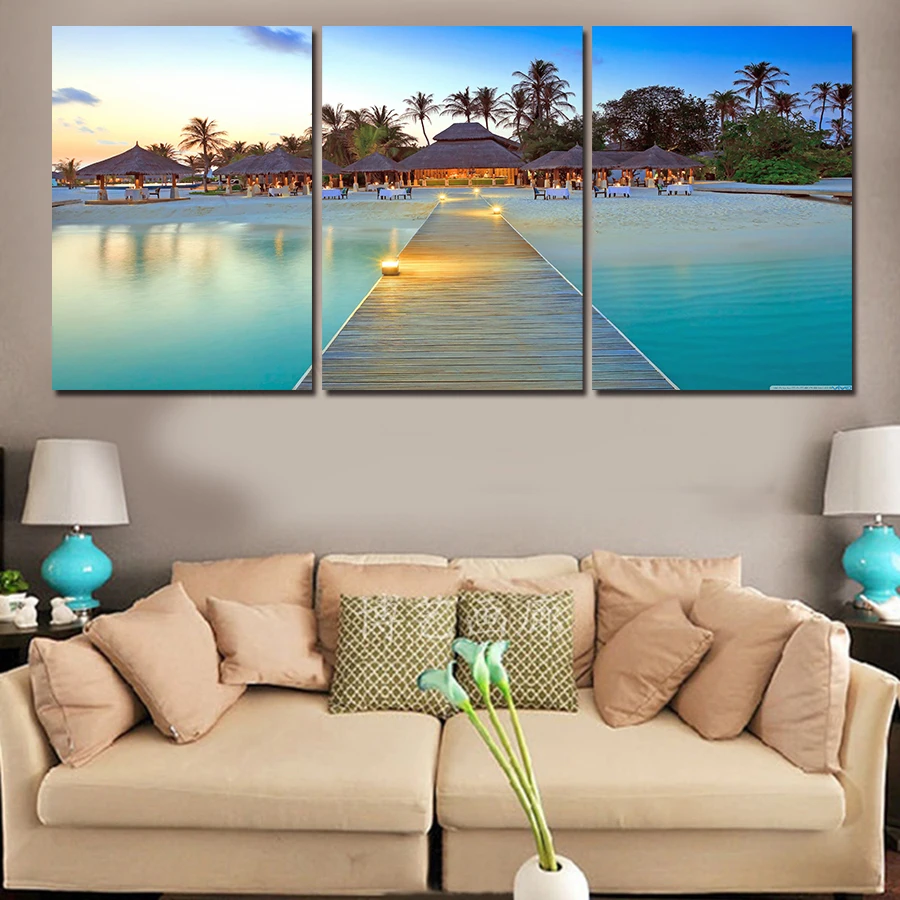 Unframed 3 Panels Bridge Seascape Canvas Print Painting