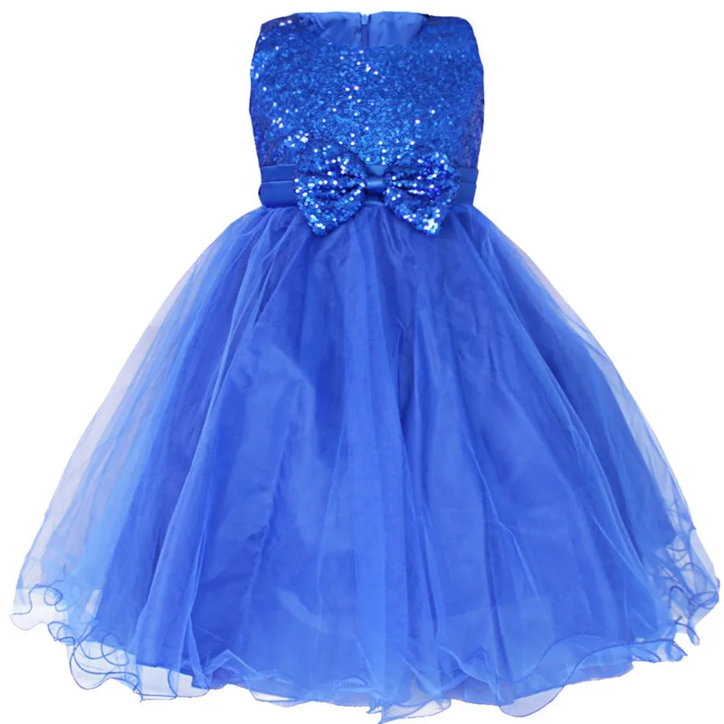 IEFiEL/летнее платье с цветочным узором для девочек; vestido infantil; платье с цветочным рисунком, расшитое блестками и бантом; нарядное платье принцессы с фатиновой юбкой для девочек на день рождения - Цвет: Blue
