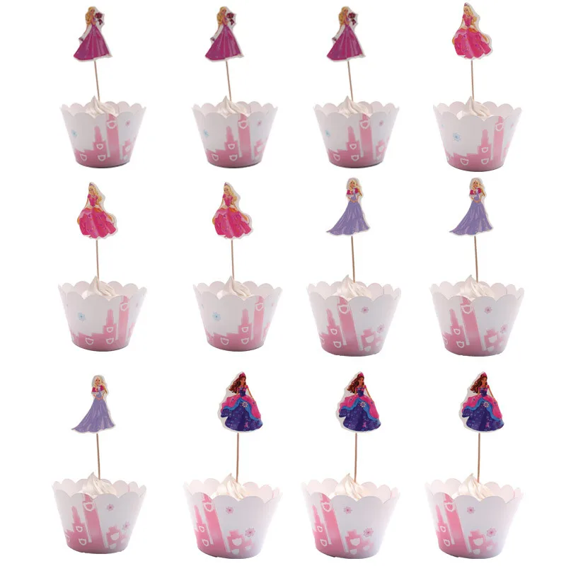

24pcs Snow white Mermaid Cinderella Belle Elo Princess cupcake wrapper toppers kids birthday party supplies cupcake cases