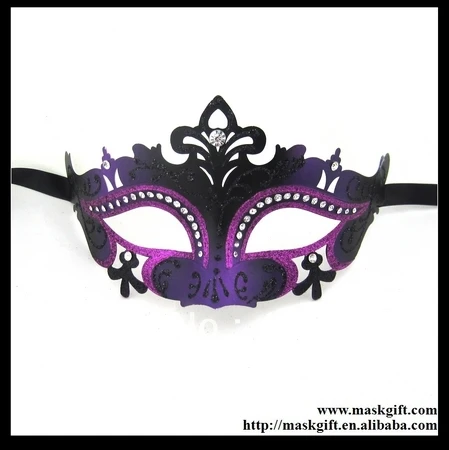 D003-plbk черный Хэллоуин тема фиолетовый, черный Пластик Стразы итальянский маска