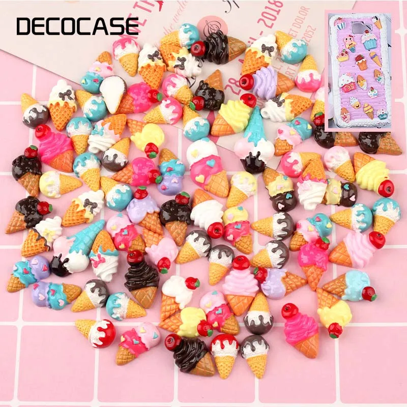 

DECOCASE 100pcs Colorful Ice cream Slime Charms Beads Flatback Crafts Ornament DIY Phone Case TPU Cases Accessories for iPhone X