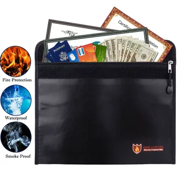 

Fireproof Money Bag Fire Water Resistant Envelope Pouch for Home Safe Security Zipper Closure Silicone Coated Multifunction Bag