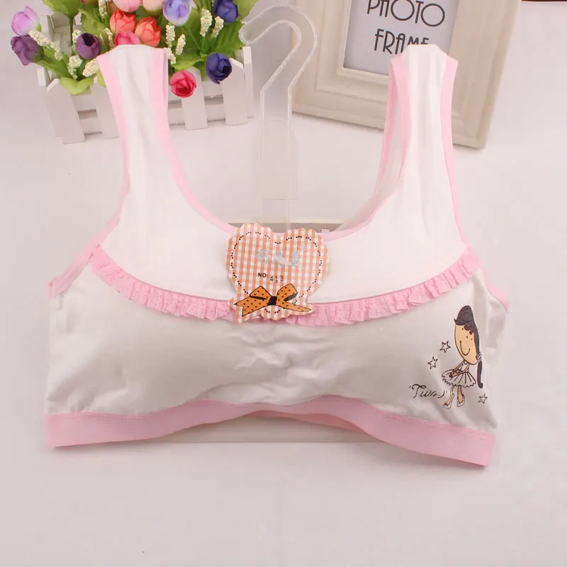 

Young Girl Training Bra Children Cartoon Cat Print Bra 6/8-12Y Teenager Cotton White Vest Camisoles Underwear