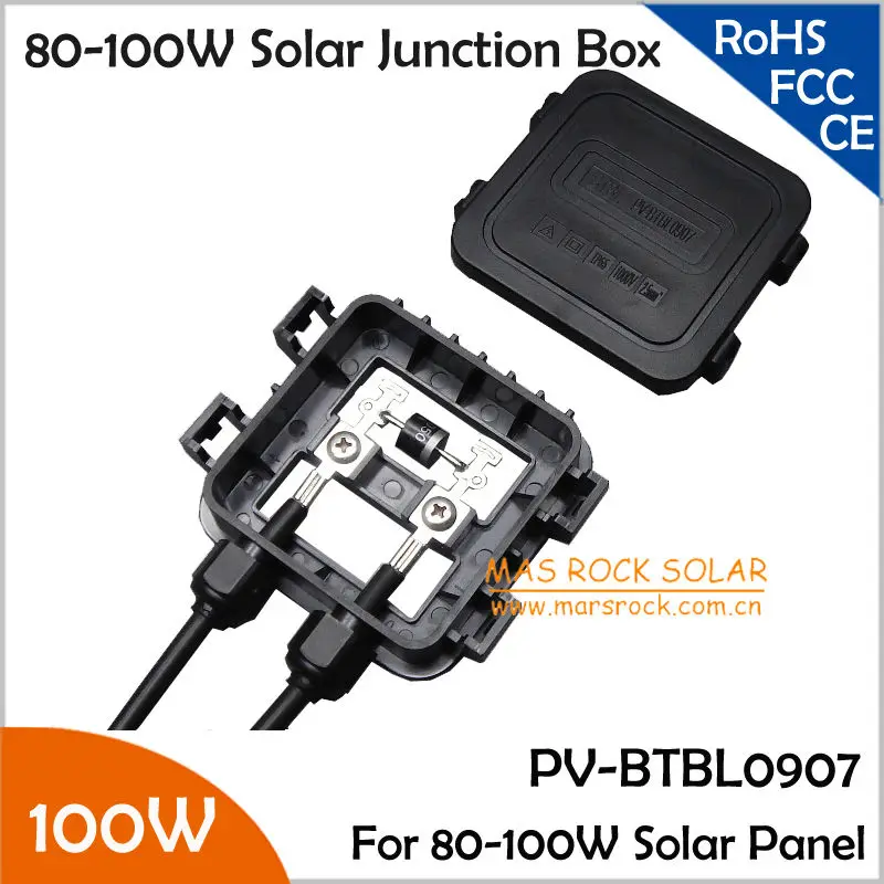 

5pcs/Lot Wholesale 10A 100W Solar Junction Box with 1Diode, Used for 80W-100W Solar Panel, IP65 Waterproof 80W Terminal Box