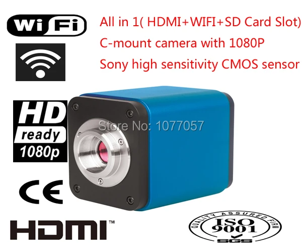 Wetenschappelijke 60fps 1080 p HDMI WIFI microscoop camera + SD card Slot met SONY sensor voor iphone, ipad, Android Wetenschappelijke 60fps 1080 p HDMI WIFI microscoop camera + SD card Slot met SONY sensor voor iphone, ipad, Android
