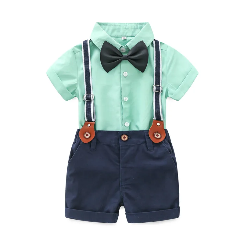 Одежда для новорожденных Одежда для маленьких мальчиков 4 шт./компл., рубашка с короткими рукавами+ бант+ пояс+ шорты Повседневная одежда для маленьких мальчиков