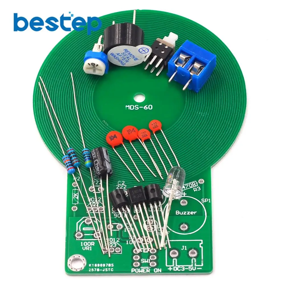 Metal Detector Electronic DC 3V-5V 60mm Non-contact Sensor Board Module Electronic Part Metal Detector With Battery Case DIY Kit