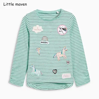 

Little maven children brand baby girl clothes 2018 autumn new girls cotton long sleeve O-neck striped letter t shirt 51091