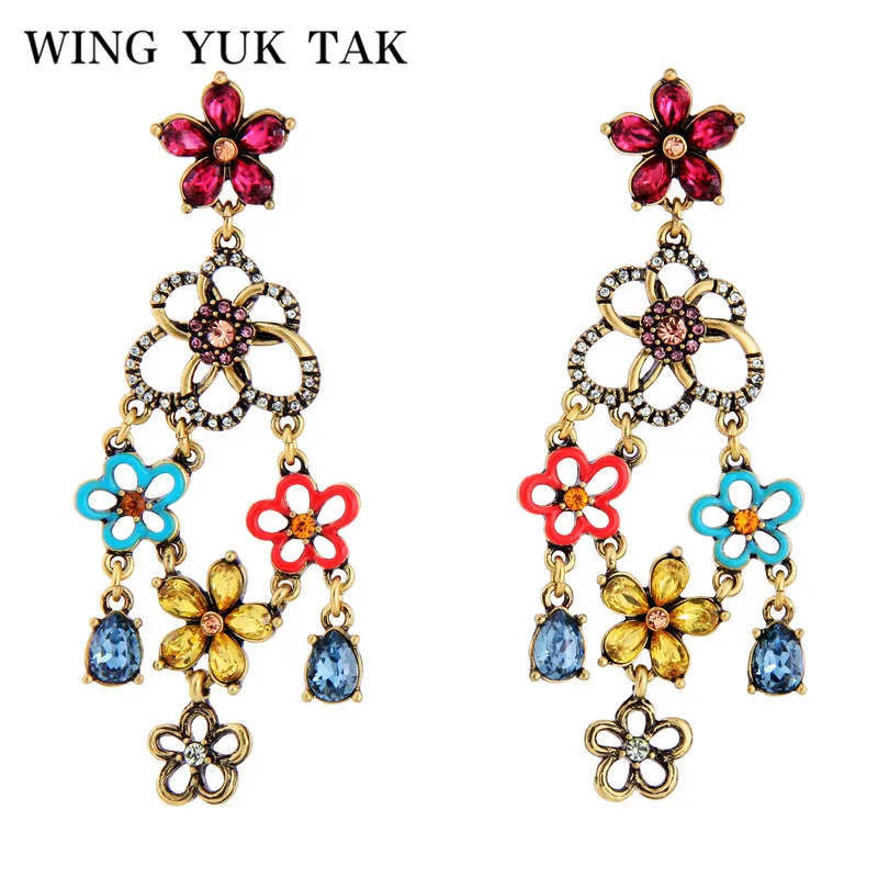 

wing yuk tak Hyperbole Bohemia Colorful Dangle Earrings Baroque Jewelry Luxury Crystal Flower Drop Earrings Christmas Gift