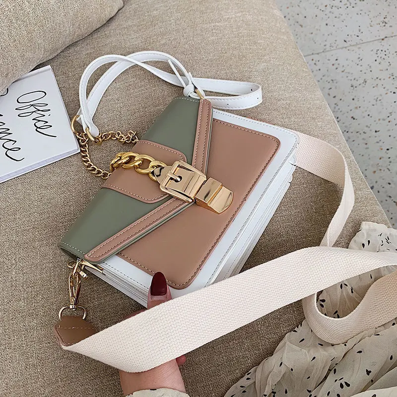  Contrast color Leather Crossbody Bags For Women 2019 Travel Handbag Fashion Simple Shoulder Messeng - 33053869239