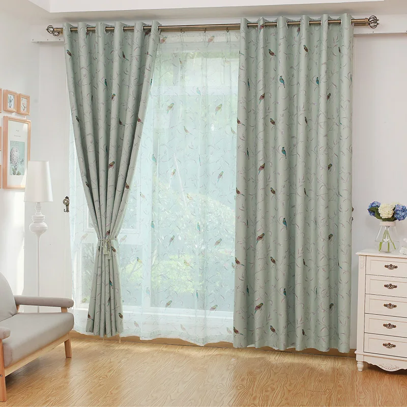 

Pastoral Printed Birdie Pattern High Shading Window Curtain Living Room Decoration Cloth Curtain Green Bedroom Kitchen Curtains