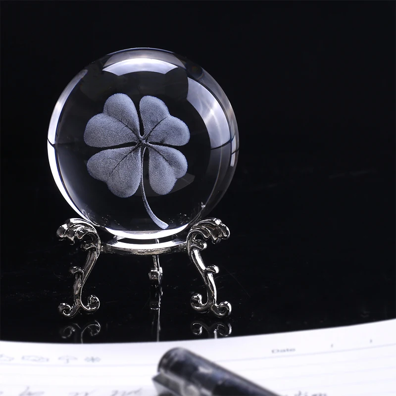 6 см 3D лазерная гравировка четыре листа клевера хрустальный шар миниатюрный стеклянный глобус кристалл ремесло Домашний декор счастливый шар орнамент подарок
