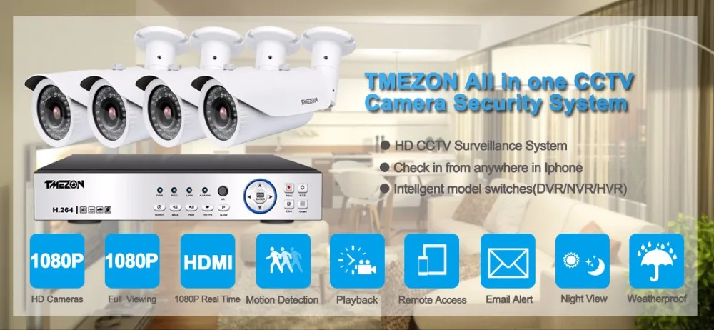 Tmezon AHD 4CH DVR 4 шт. 2.0MP 1080 P Камера 2,8-12 мм зум-объектив видеонаблюдения Системы открытый Водонепроницаемый 42leds комплект