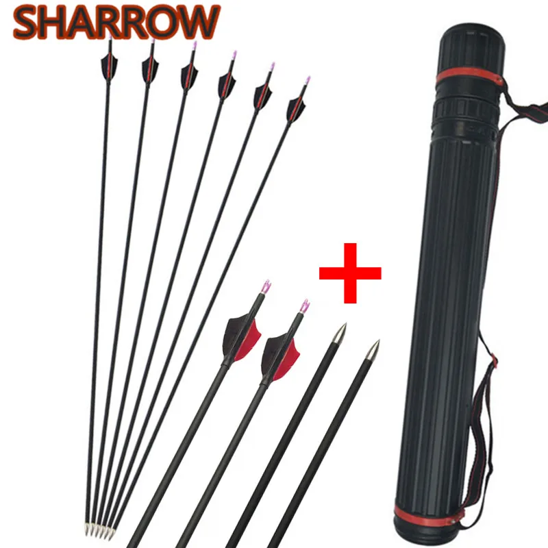 

12Pcs 31" Archery Carbon Arrows Spine 1000 2" Turkey Feathers Carbon Arrow with Quiver For Outdoor Shooting Training Accessories