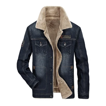 

Military Autumn Winter Jackets Men Brand AFS JEEP Denim Jacket Retro Embroidery Thick Warm Fleece Jacket Coats Plus Size
