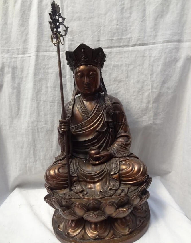 

S4514 16" Chinese Bronze Tang Seng XuanZang Priest Monk Ksitigarbha Buddha Statue D0318