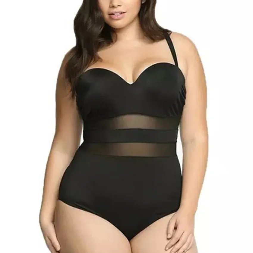 Fatkini 2018 الساخن زائد حجم شبكة ملابس النساء رفع قطعة واحدة المايوه ارتفاع الخصر المايوه كامل الجسم ملابس الشاطئ h148