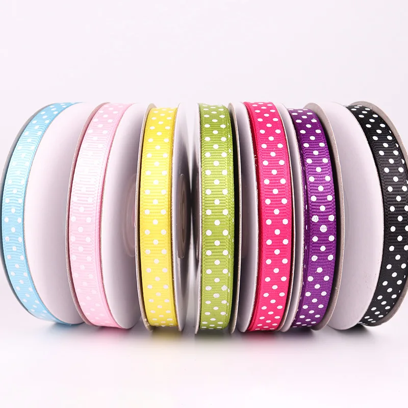 Fashion 25Yards/Roll High Quality Dots 15 Colors Grosgrain Satin Ribbon Scrapbooking Party Decorations Bowknot Accessories Gifts