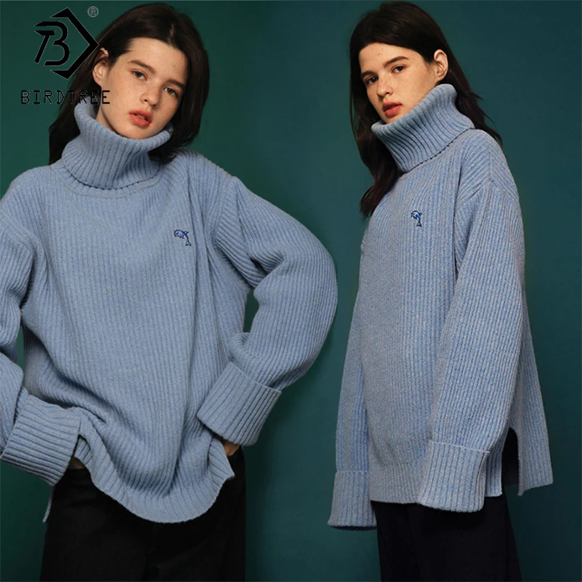 2018 Fashion Lady Full Sleeve Women Blue &amp Pink Knitting Sweater Appliques Solid Turtleneck Pullover Loose Hots S89913Q | Женская