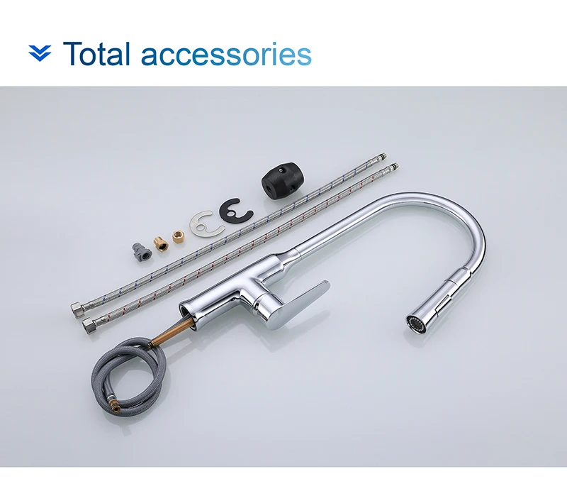 OLMEY High Arc Long Neck Brass Kitchen Sink Faucet, Two Ways Kitchen Mixer Sink Water Tap with Pull Out Sprayer 11002