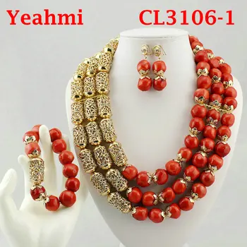 

Original Coral Beads Nigerian Wedding African Jewelry Sets Orange Wedding Bold Necklace Set For Women Free Shipping CL3106-1