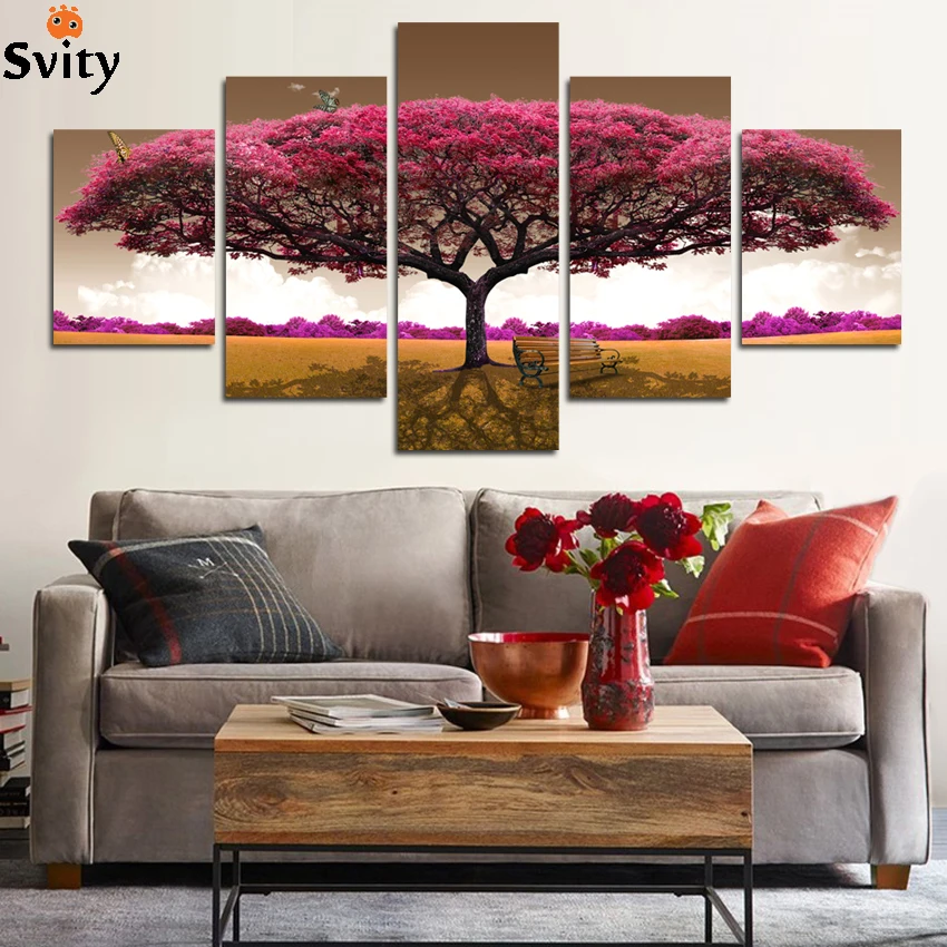 clearance sale 5 pieces pink abstract tree romantic artwork canvas painting wall art picture for