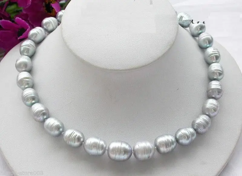 

HOT## Wholesale FREE SHIPPING 11-14MM NATURAL SOUTH SEA GENUINE Gray BAROQUE PEARL NECKLACE 18"14K GOLD CLASP