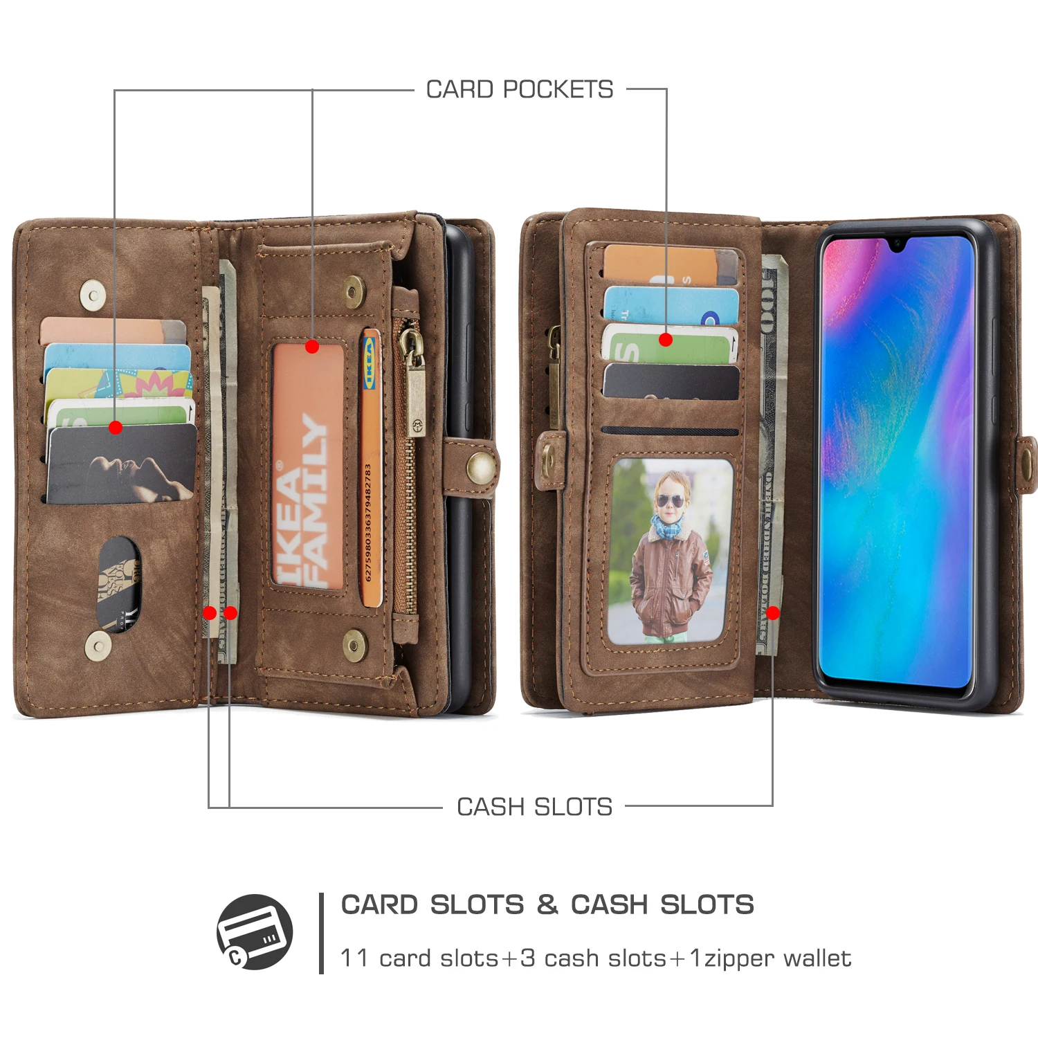Чехол для Huawei P30 Lite съемный флип чехол 2 в 1 из натуральной кожи магнитный кошелек