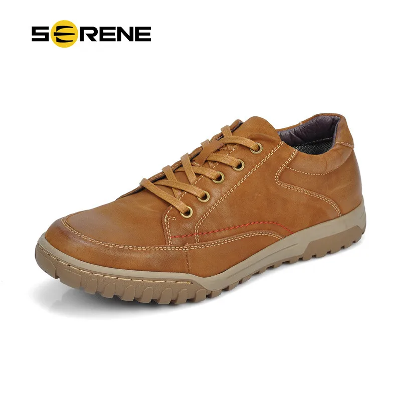 

SERENE 2018 Men Shoes Male Shoes Casual Leather Big Size 39-46 Lace-up High Quality Brown Blue Ankle Round Toe Rubber Sole 6269