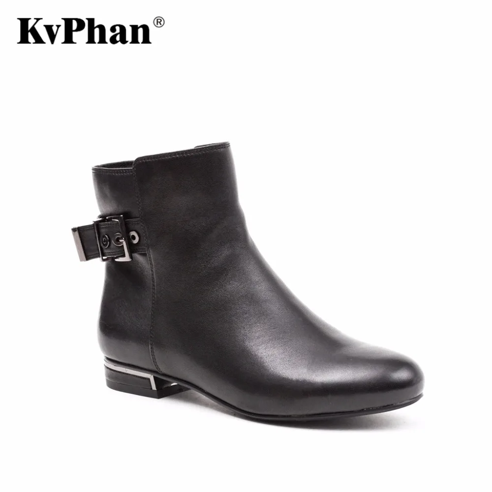 

KvPhan 2017 Winter Genuine Leather Women Snow Boots with flat female wool warm female motorcycle boots Large Size Women Boots