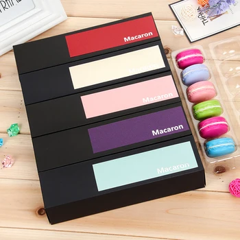 

Multicolors Drawer Macaron box dessert macarons paper boxes with plastic inner holding biscuit pastry packaging boxes
