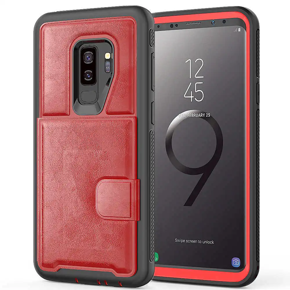 CBL PC+ TPU+ из искусственной кожи чехол для samsung S10 Plus S10 Note9 мульти держатели для карт чехол для samsung S9 Plus чехол для телефона чехол - Цвет: red