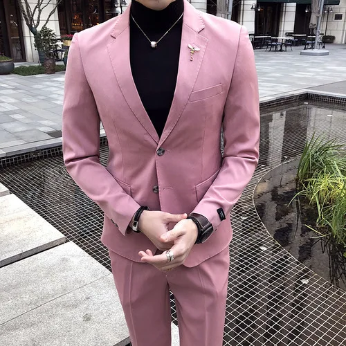 Pop Pink Tuxedos Slim Fit Men Suit 