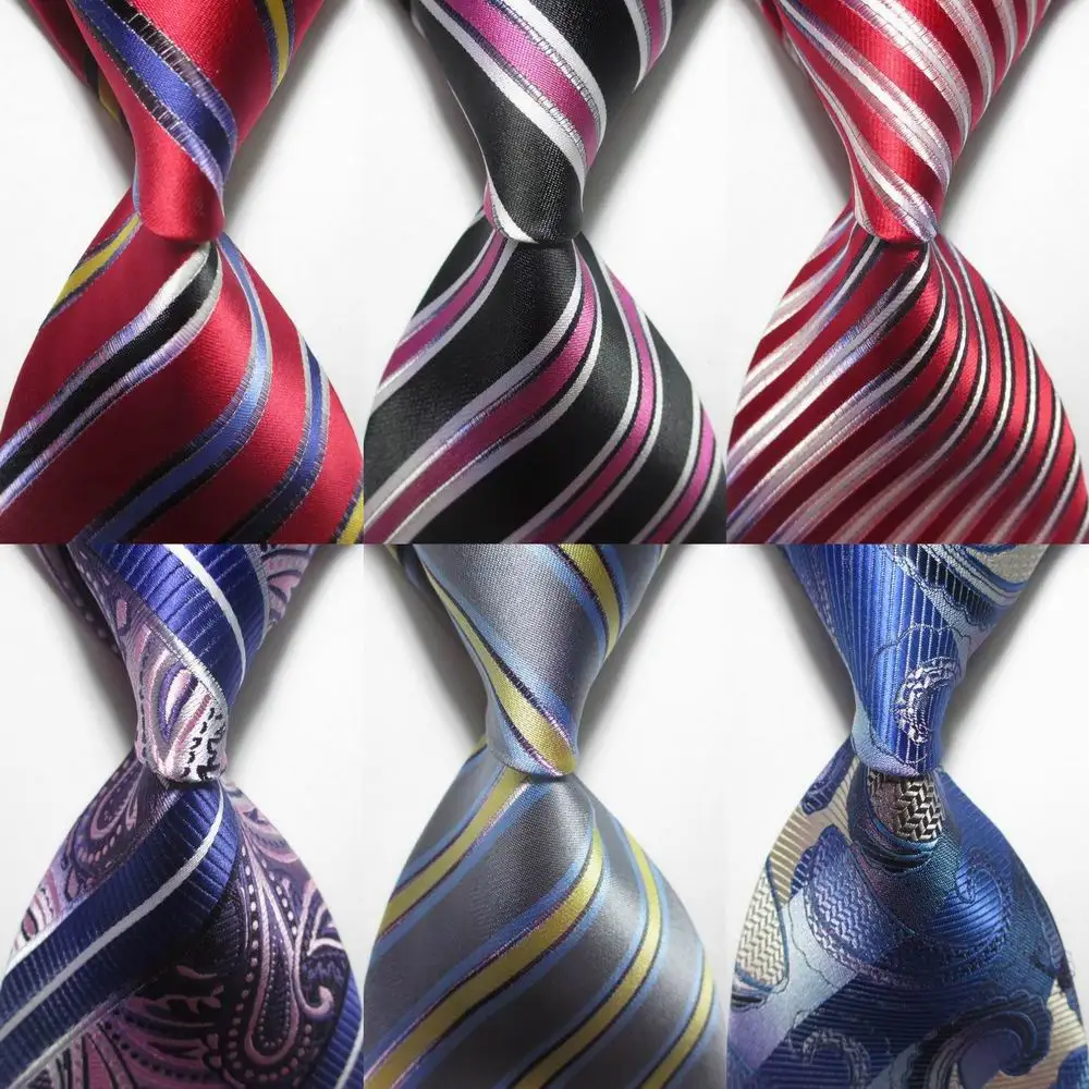 New Classic Striped Blue Red JACQUARD WOVEN 100% Silk Men's Tie Necktie 