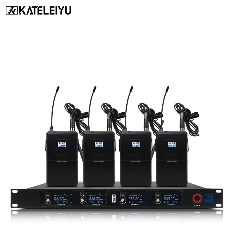 Профессиональный беспроводной металлический микрофонная система УВЧ 4 канала головной убор с лацканами портативная гарнитура KTV динамический микрофон для караоке KT400 - Цвет: 4 lavalier