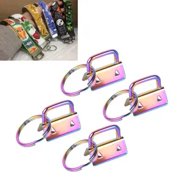 

Key Fob Hardware 25mm Rainbow Color Vacuum Plating keychain Split Ring For Wrist Wristlets Cotton Tail Clip Webbing Hardware