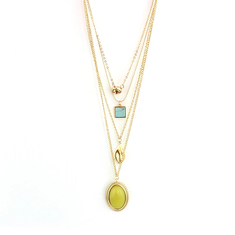 

2016 Summer New Green Pendant Choker Necklace Women High Quality Gold Chain Multi Layer Necklaces Collier Sne160103