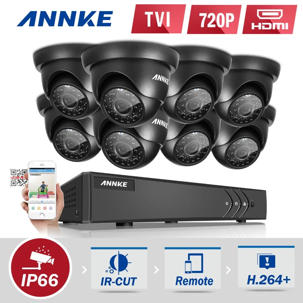 ANNKE 720P 8CH 1080P HDMI Surveillance Kit 8pcs 1200TVL HD 1.0MP CCTV IR Outdoor Waterproof home Security Cameras CCTV System